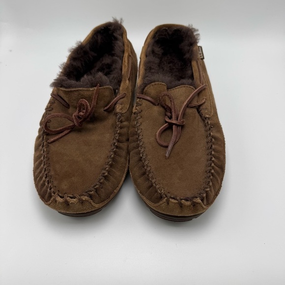 L.L. Bean Wicked Good Moccasins Men’s Size 11 Chocolate Brown Suede Shearling - Picture 3 of 6